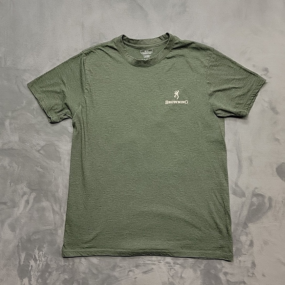 Browning Shirt Mens Medium Green Short Sleeve American Flag Buckmark Logo Tee